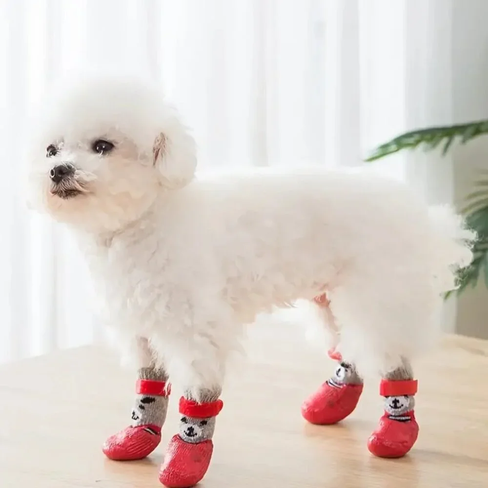 Pet Socks Boots Weatherproof 4 Dog Cat Velcro Non Slip Cute sz Small Red Gray